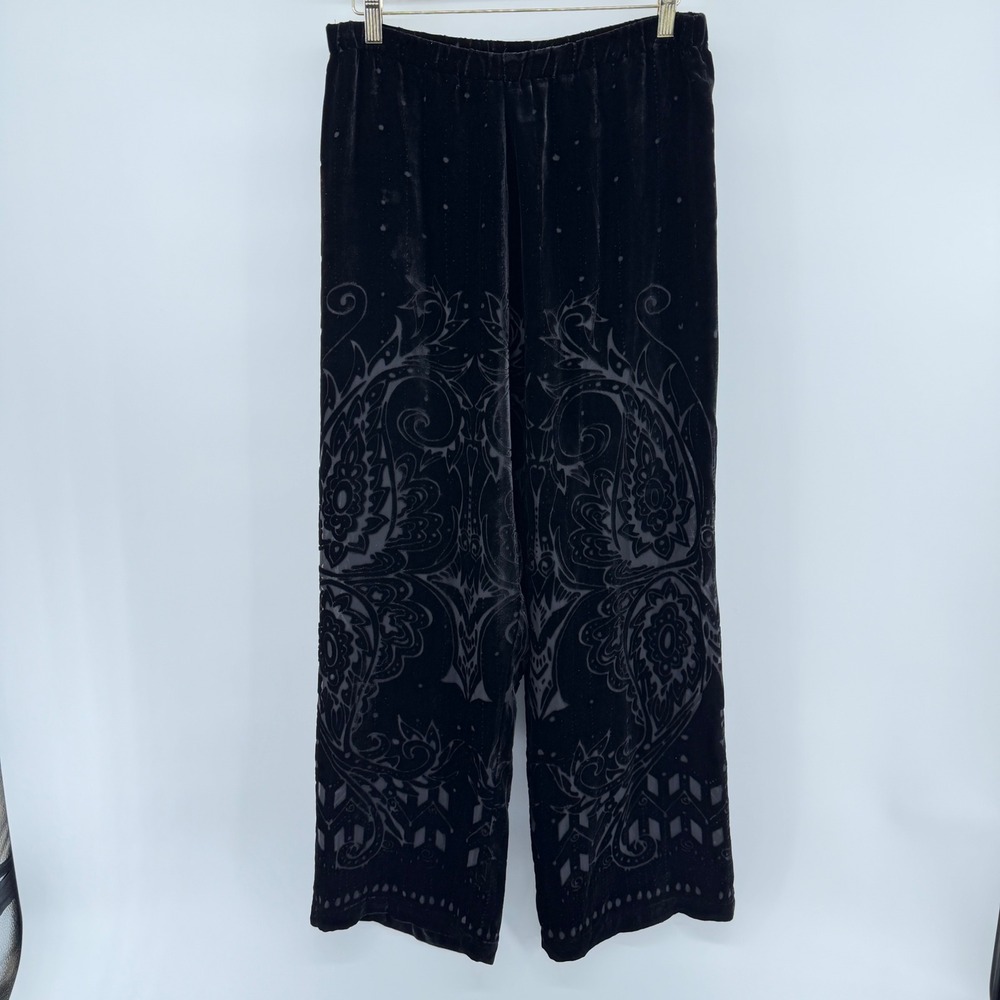 Chicos Design Black Silk Blend Burnout Velvet Wide Leg Pants Size 1 Med Vintage